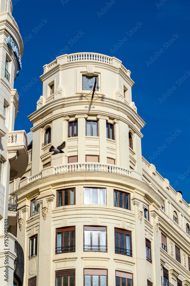 Spanish architecture on the public commercial and historical streets in Valencia, Spain