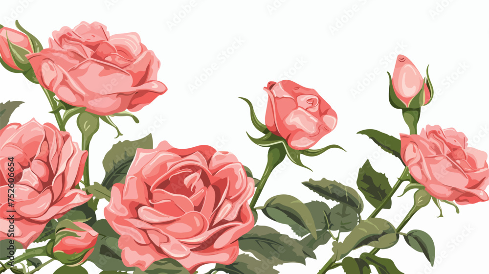 Frame illustration of pink rose. freehand draw cartoon