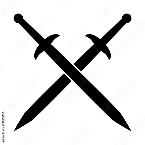 Saber icon. Crossed swords. Black silhouette. Front side view. Vector simple flat graphic illustration. Isolated object on a white background. Isolate.
