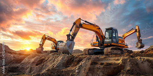 Group of excavator working on a construction photo