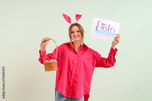 Young woman in bunny ears h...