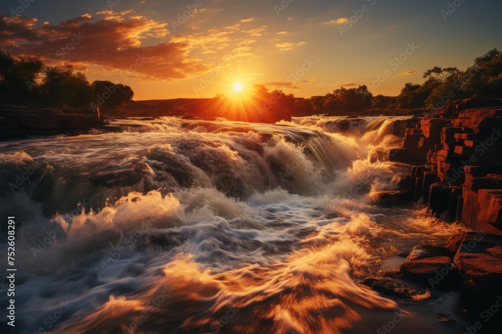 Fototapeta premium Golden Hour at Victoria Falls, UNESCO World Heritage Site One of the Seven Natural Wonders