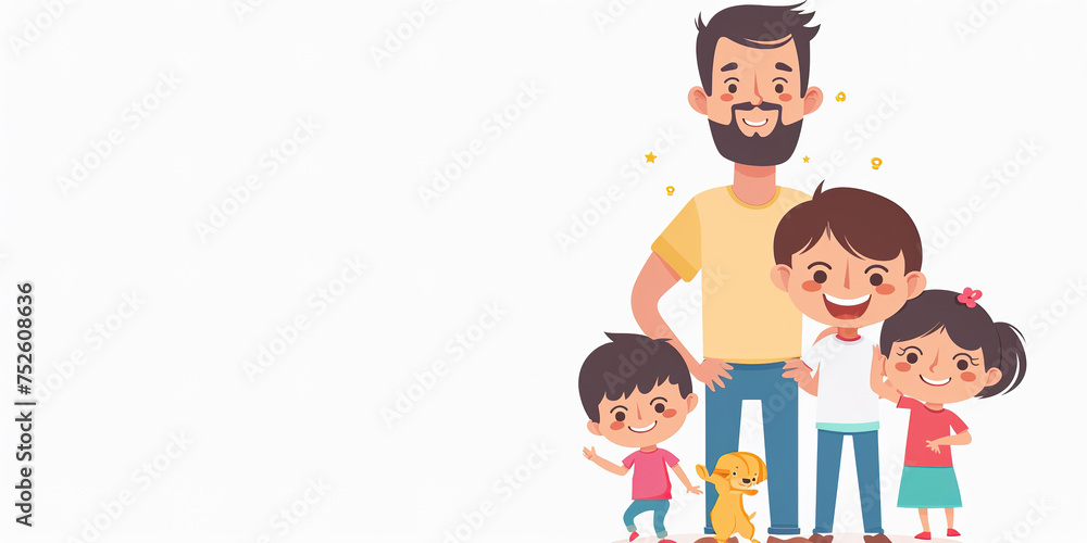 happy cartoon father with his children for family happy cartoon father with his children for family
