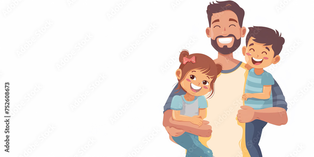 happy cartoon father with his children for family happy cartoon father with his children for family