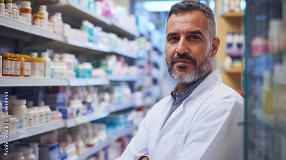 Portrait of smiling male pharmacist in a drug store