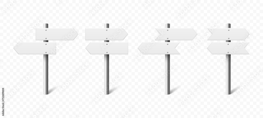 Vector 3D Realistic Sign Post Set. Realistic Blank Road Signboard. Plywood Pointer, Timber Design Template in Front View. Signpost for Pointing Direction, Navigation, Directional Concept Vector 3D Realistic Sign Post Set. Realistic Blank Road Signboard. Plywood Pointer, Timber Design Template in Front View. Signpost for Pointing Direction, Navigation, Directional Concept