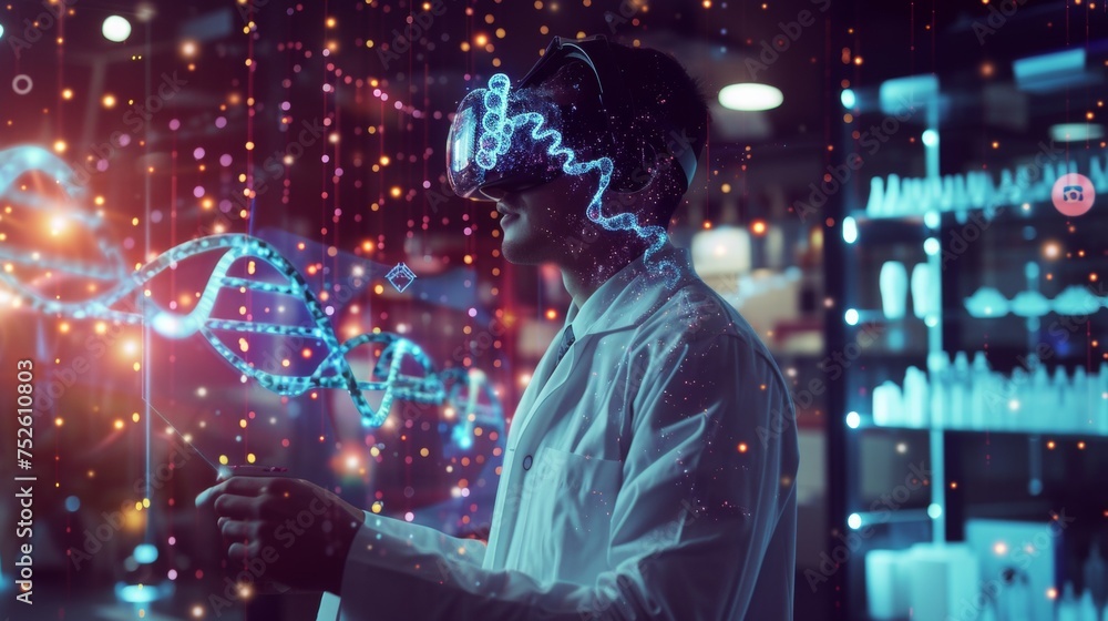 Research scientist doing analysis with the help of VR technology. Research scientist doing analysis with the help of VR technology.