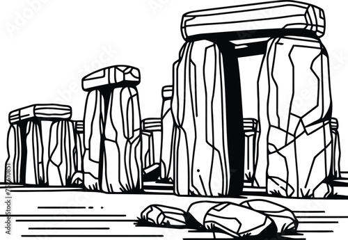 Stonehenge, historical place to visit, cultural destination, continuous line drawing minimalist style.