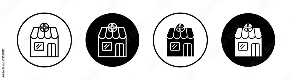 Fototapeta premium Pharmacy flat line icon set. Pharmacy Thin line illustration vector