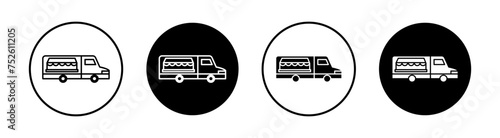 Coffee truck flat line icon set. Coffee truck Thin line illustration vector
