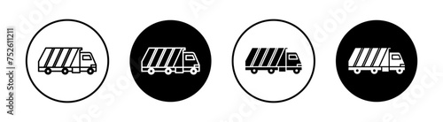 Garbage truck flat line icon set. Garbage truck Thin line illustration vector