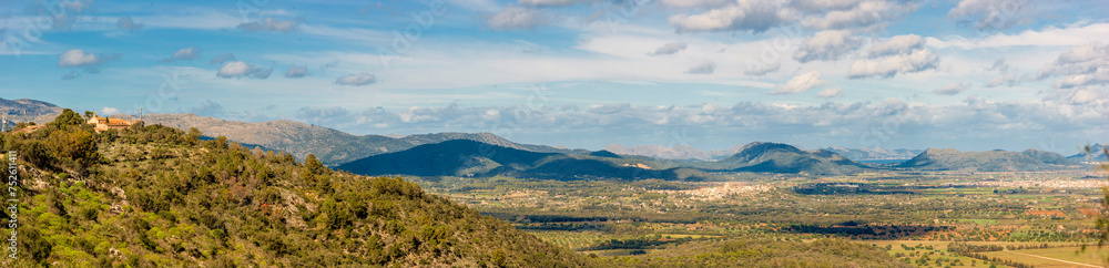 Panoramic View of San Salvador Peak and Tramuntana Range in Mallorca