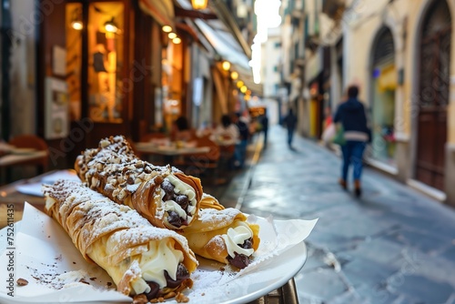 Cannoli Served on a Quaint Palermo Street - A Sicilian Pastry Delight