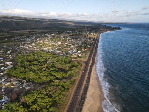 Shoreline road and beach at Kekaha on Kauai
