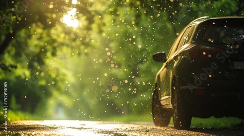 Thick layer of pollen on car outdoors