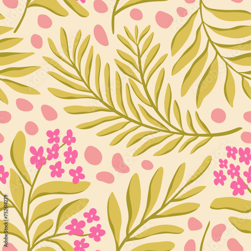 Vector floral seamless pattern. Vintage botanical background. Trendy Illustration with small flowers.