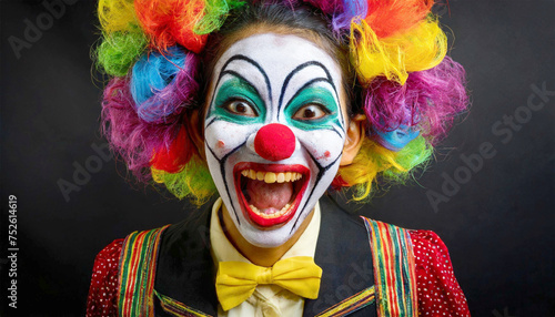 Creepy clown face closeup shot. photo