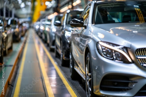 A line of cars are being manufactured in a factory © top images