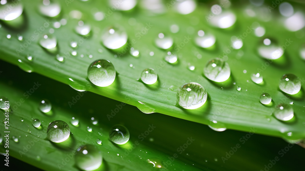 Close-Up of Raindrops on Vibrant Green Aloe Vera Leaf. Nature's Patterns and Freshness