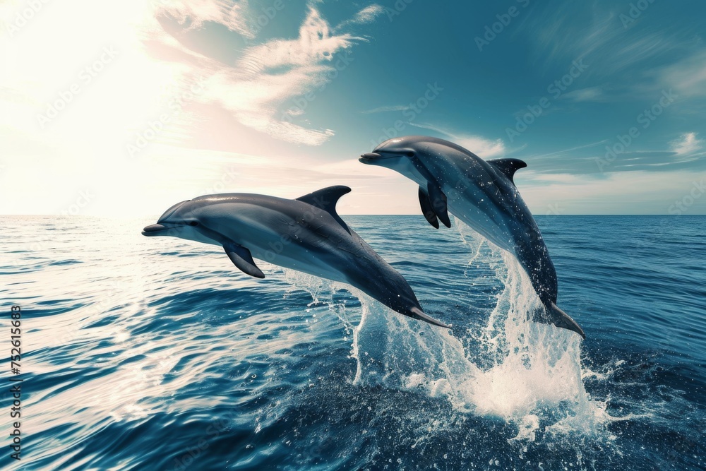 Obraz premium Dolphins jumping above the waves