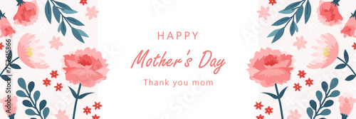 母の日バナーセット _ ベクター カーネーション 長方形  横長 花 ピンク かわいい おしゃれ 1:3