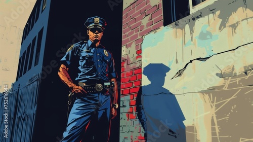 Wallpaper Mural Vector illustration of police officer patrolling street. Comic book. Torontodigital.ca