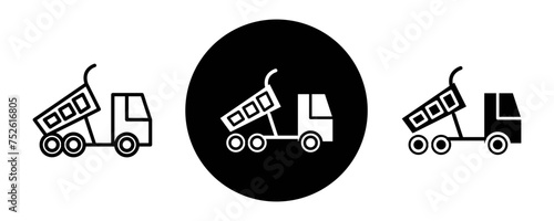 Tipper truck outline icon collection or set. Tipper truck Thin vector line art