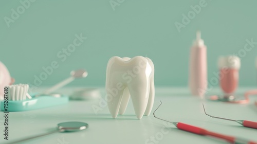 Close-up view of human tooth 3D model on table