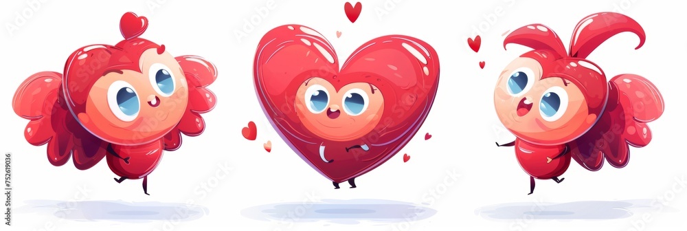 Fototapeta premium Artistic 3D vector illustration of cute cartoon heart with wings