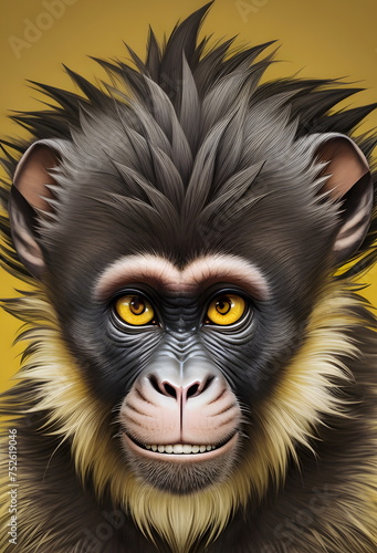 Cute monkey on the yellow