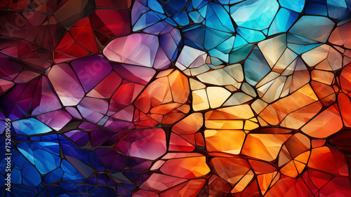 Vibrant digital art emulating a stained glass effect with rich colors © jockermax3d