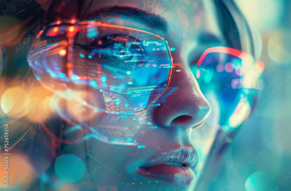 Future woman with cyber technology eye panel concept Future woman with cyber technology eye panel concept