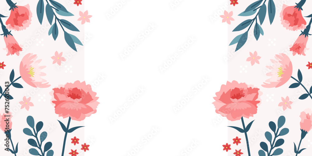 カーネーション バナーセット _ ベクター コピースペース 余白 空白 長方形 横長 花 ピンク かわいい おしゃれ 1:2 - obrazy, fototapety, plakaty 
