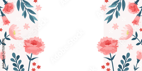 カーネーション バナーセット _ ベクター コピースペース 余白 空白 長方形 横長 花 ピンク かわいい おしゃれ 1:2