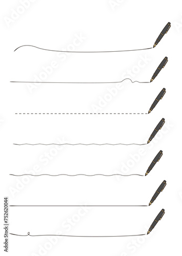 万年筆で書いたいろんな線のセット　主線入りカラーイラストセット