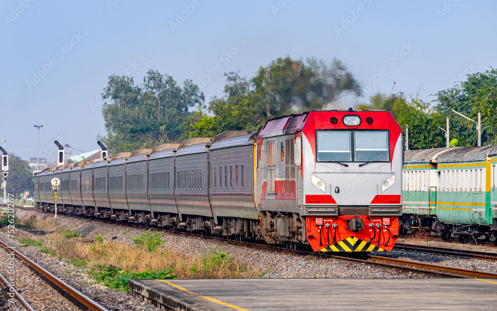 Naklejka premium special passenger train 32 at nakhonpathom, thailand