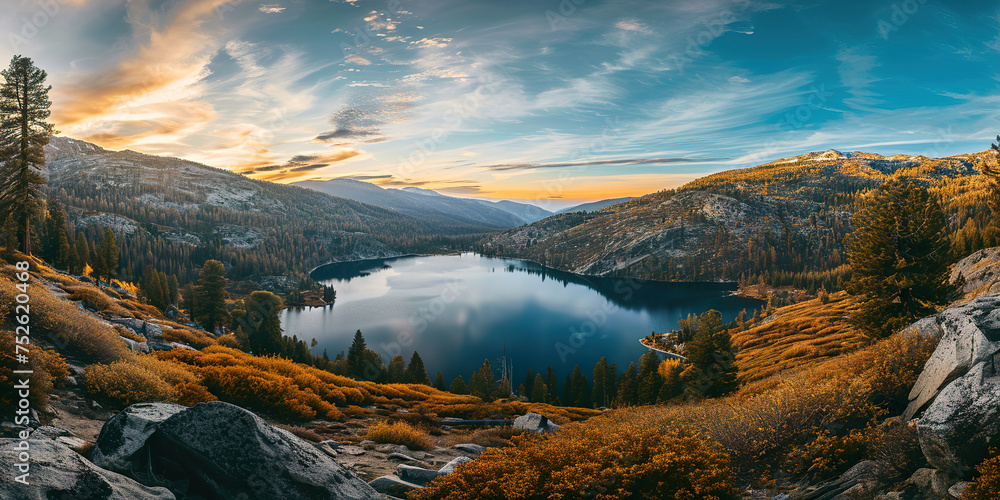 Mountain panorama of a beautiful Lake sunset
