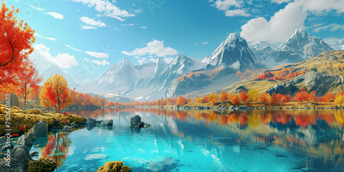 Mysterious mountain lake with turquoise water  image