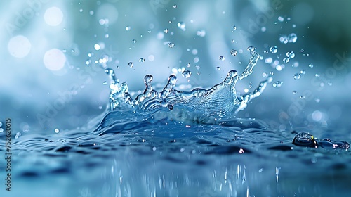 A single splash of water dispersing energetically on a soft blue background  embodying the essence of purity and renewal