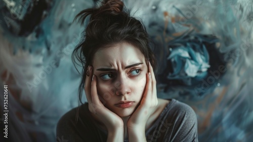beautiful woman with worried and stressed face in a room locked in high resolution