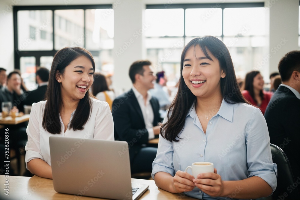 A diverse group of coworkers collaborating and networking, enjoying a productive and fun working environment. A diverse group of coworkers collaborating and networking, enjoying a productive and fun working environment.