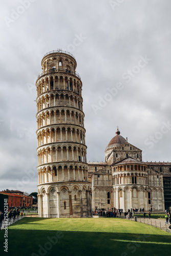 Pisa, Italy - 30 December 2023: The Leaning Tower of Pisa, Tuscany region, central Italy