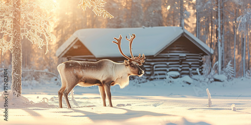 Reindeer in the winter forest in Finnish