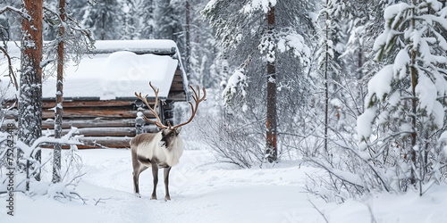 Reindeer in the winter forest in Finnish © shobakhul