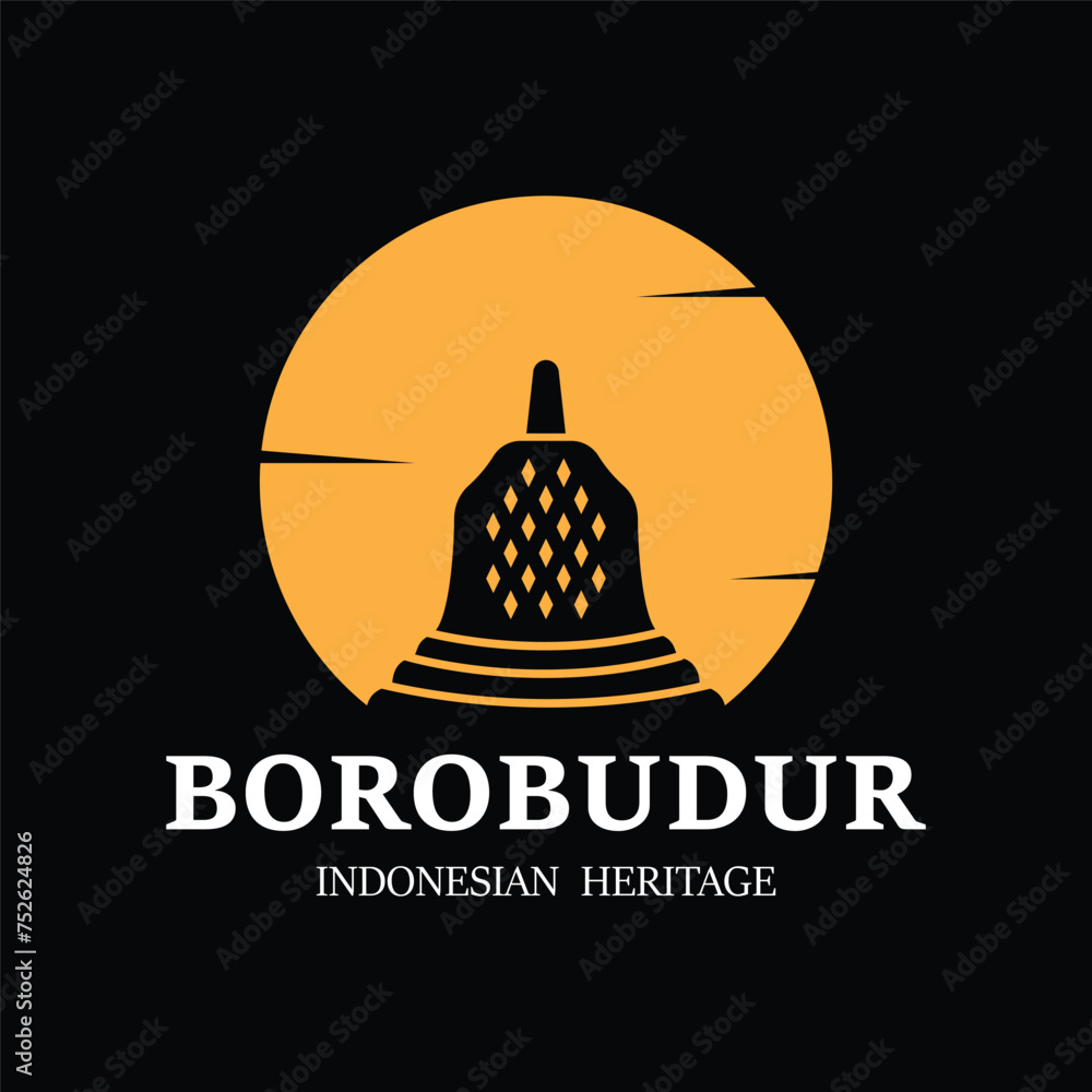 Simple Borobudur Temple Logo Vector Design, Stupa of Borobudur Stone Temple Indonesian Heritage Silhouette Logo Design Simple Borobudur Temple Logo Vector Design, Stupa of Borobudur Stone Temple Indonesian Heritage Silhouette Logo Design