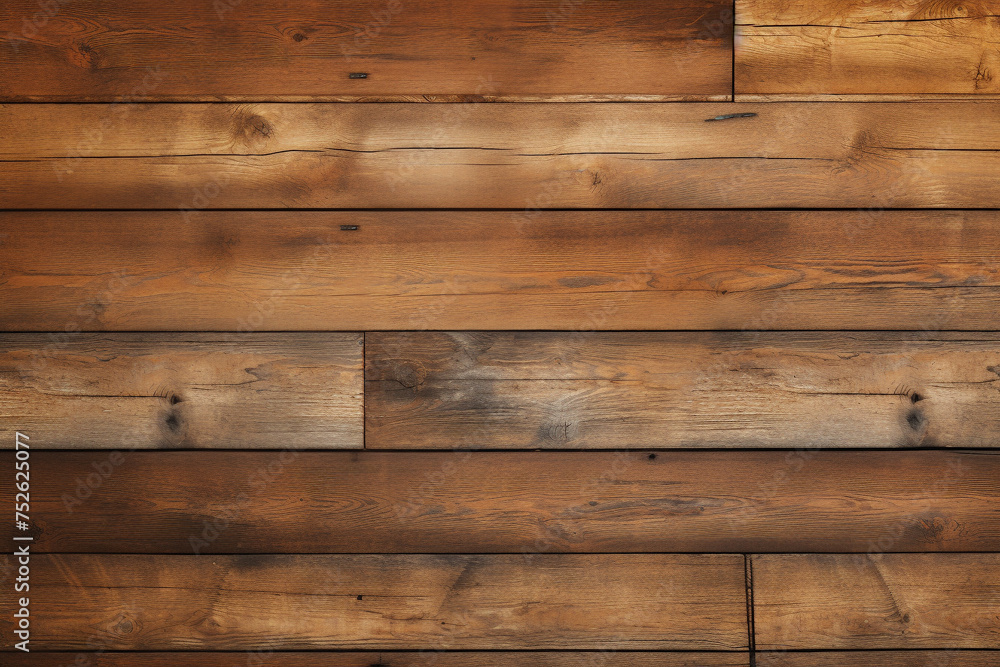 Wood plank brown texture background or wallpaper. Antique wall of a wooden house. Generative AI.