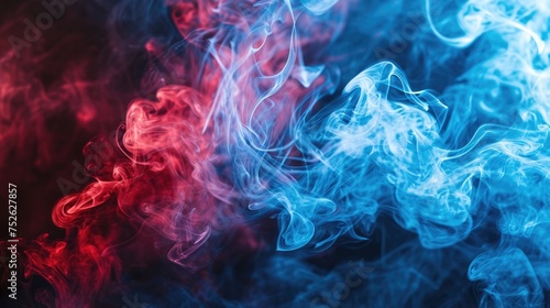 Mesmerizing Smoke Art: Blue and Red Abstract Patterns on Dark Background