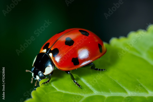 Macro Shot of a Vibrant Ladybug on a Lush Green Leaf. Nature's Detail and Ecosystem Concept © AspctStyle