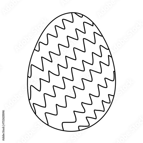 Ester egg with zig zag geometric pattern, doodle style flat vector outline for coloring book
