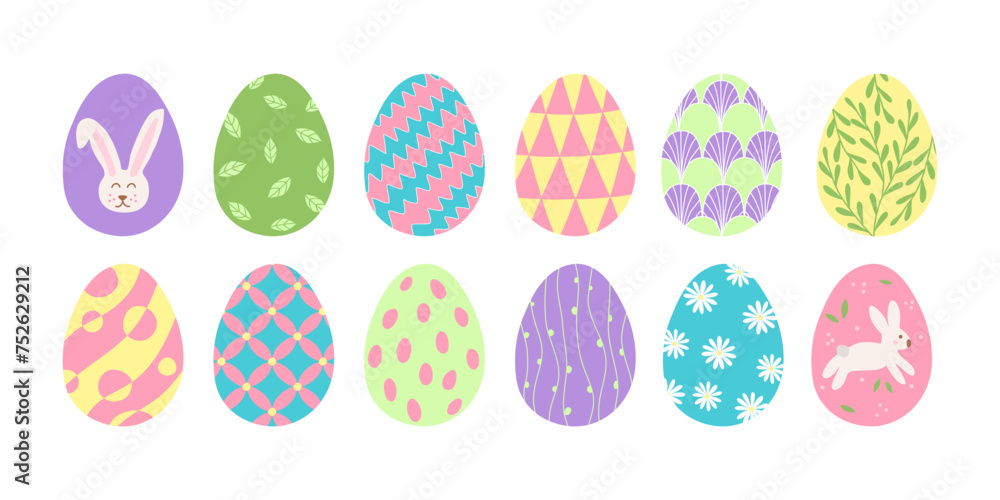 Set of colourful Easter eggs with different patterns, holiday design element, vector